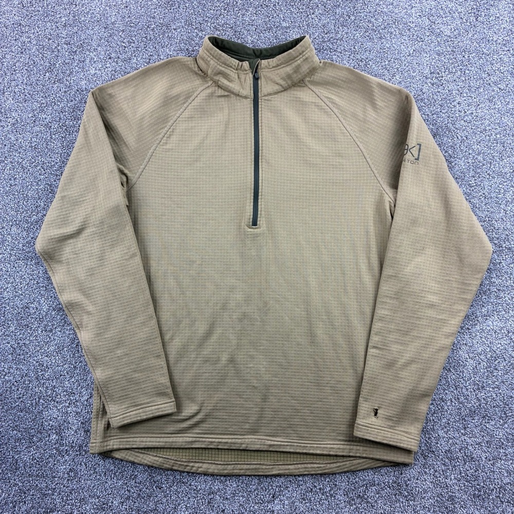 Burton AK Helium Power Grid Fleece Men's Large Beige Polartec 1/4 Zip Pullover